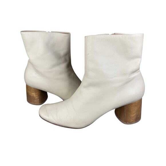 Huma Blanco Leather Ankle Boots White Block Heel Size 40 / US 9 Made in Peru - Picture 3 of 10